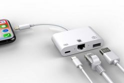 Адаптер-переходник iPhone, Lighting to LAN 100MBps Ethernet RJ45/USB 3.0 OTG/Camera Adapter/PD